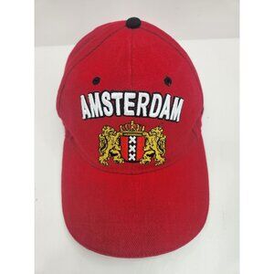 Vintage Amsterdam Adjustable Hat Cap Red From Holland Cappy 100% Cotton